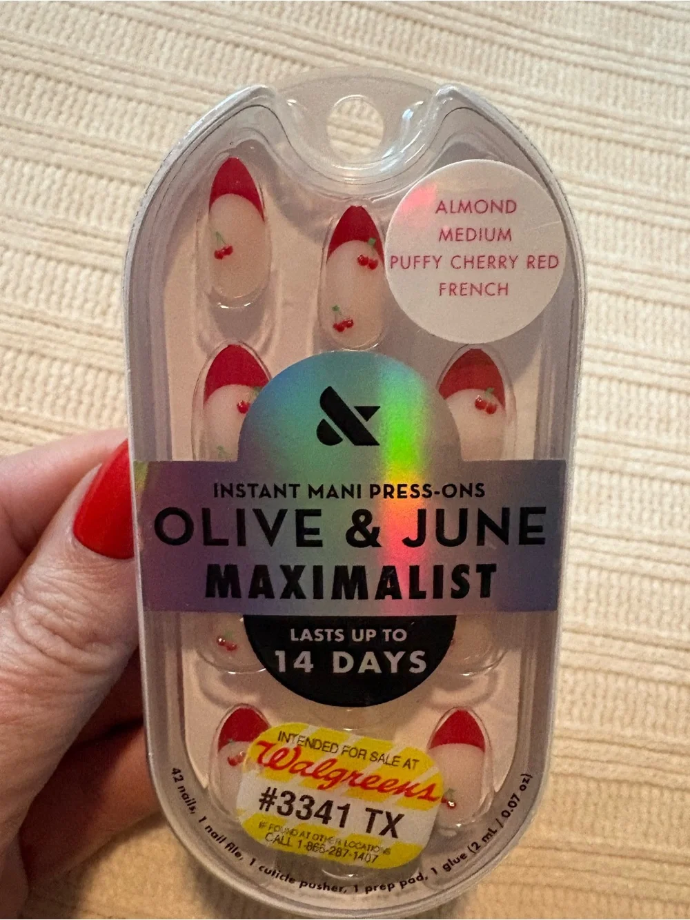 Olive & June Maximalist Press-On Nails in Red and White Puffy Red Cherry